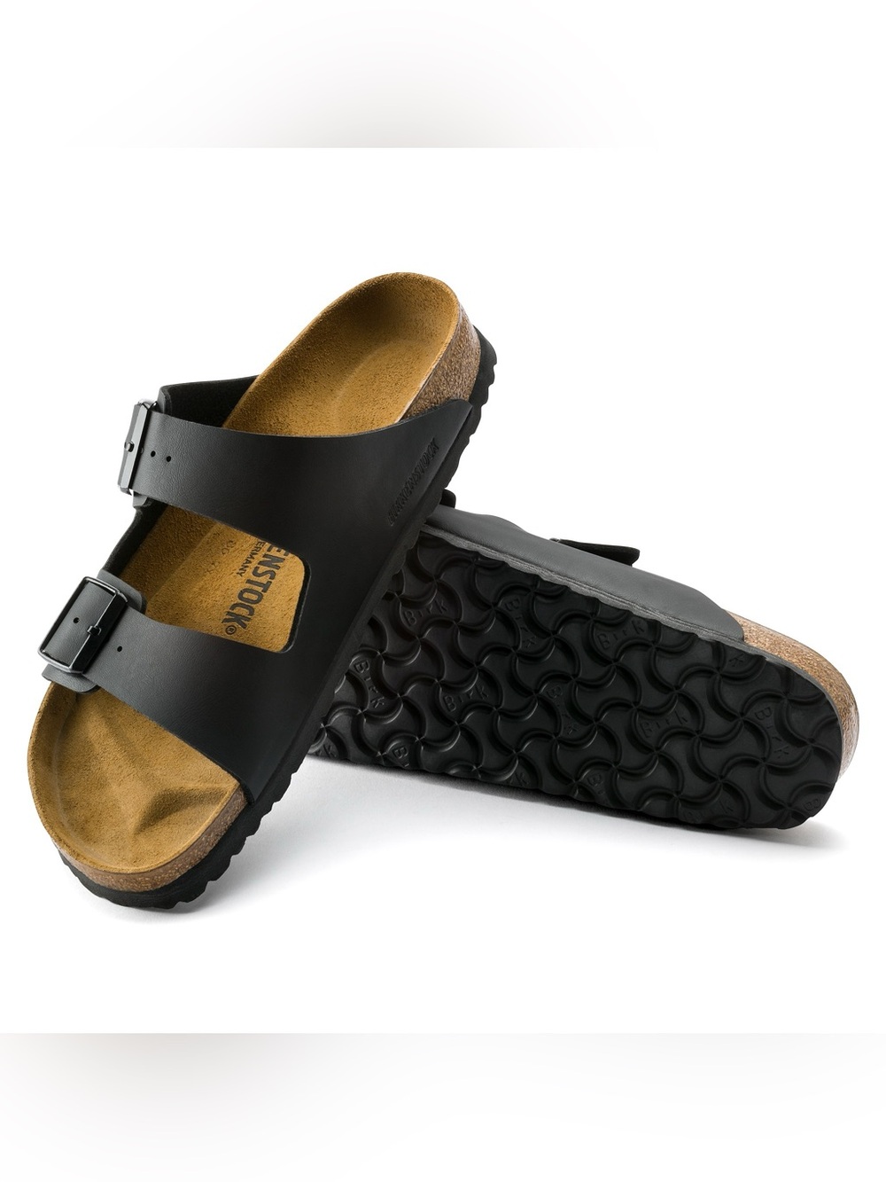 Birkenstock Arizona | Black Leather Two Strap Cork Sandals | Size 37